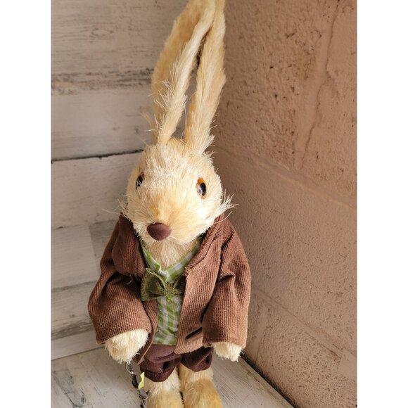 Pier 1 sisal brush Easter Bunny rabbit 22" bottle spring boy flower basket cane - Picture 5 of 9